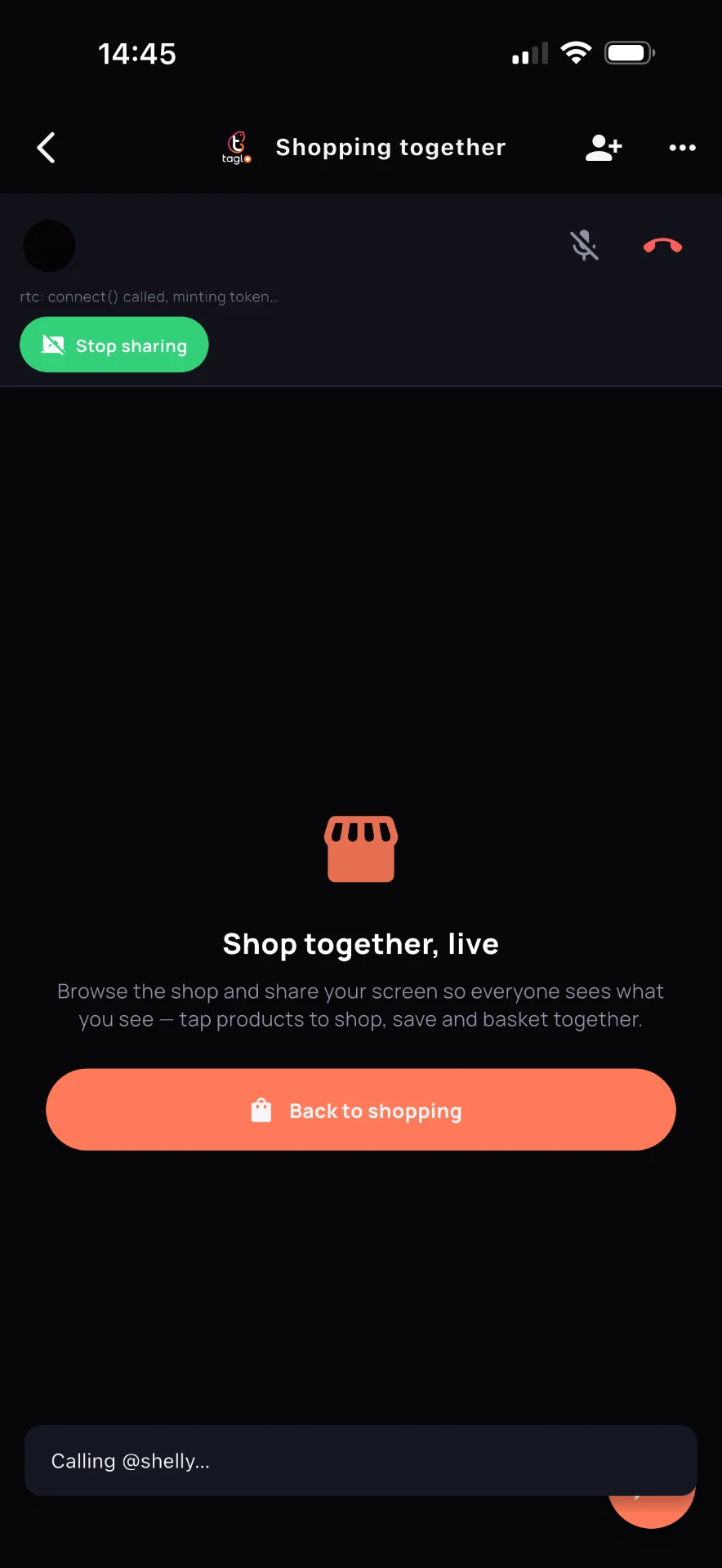 Taglo shopping together voice call and screen sharing controls