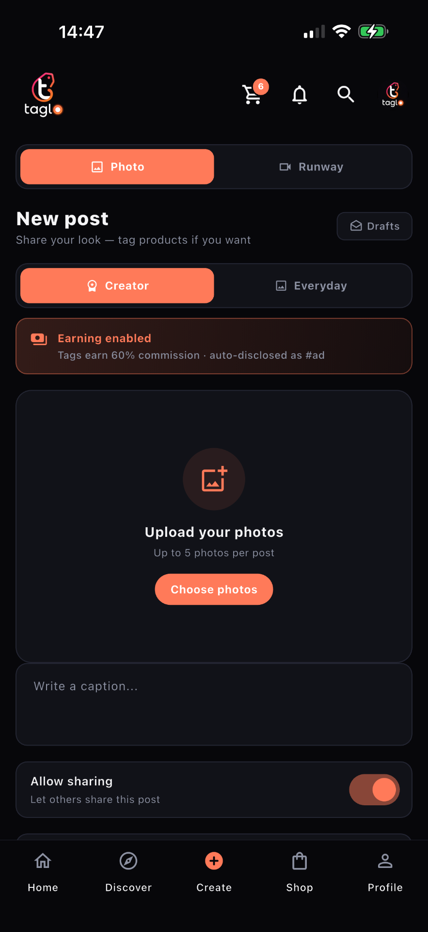 Taglo app — Post a fit