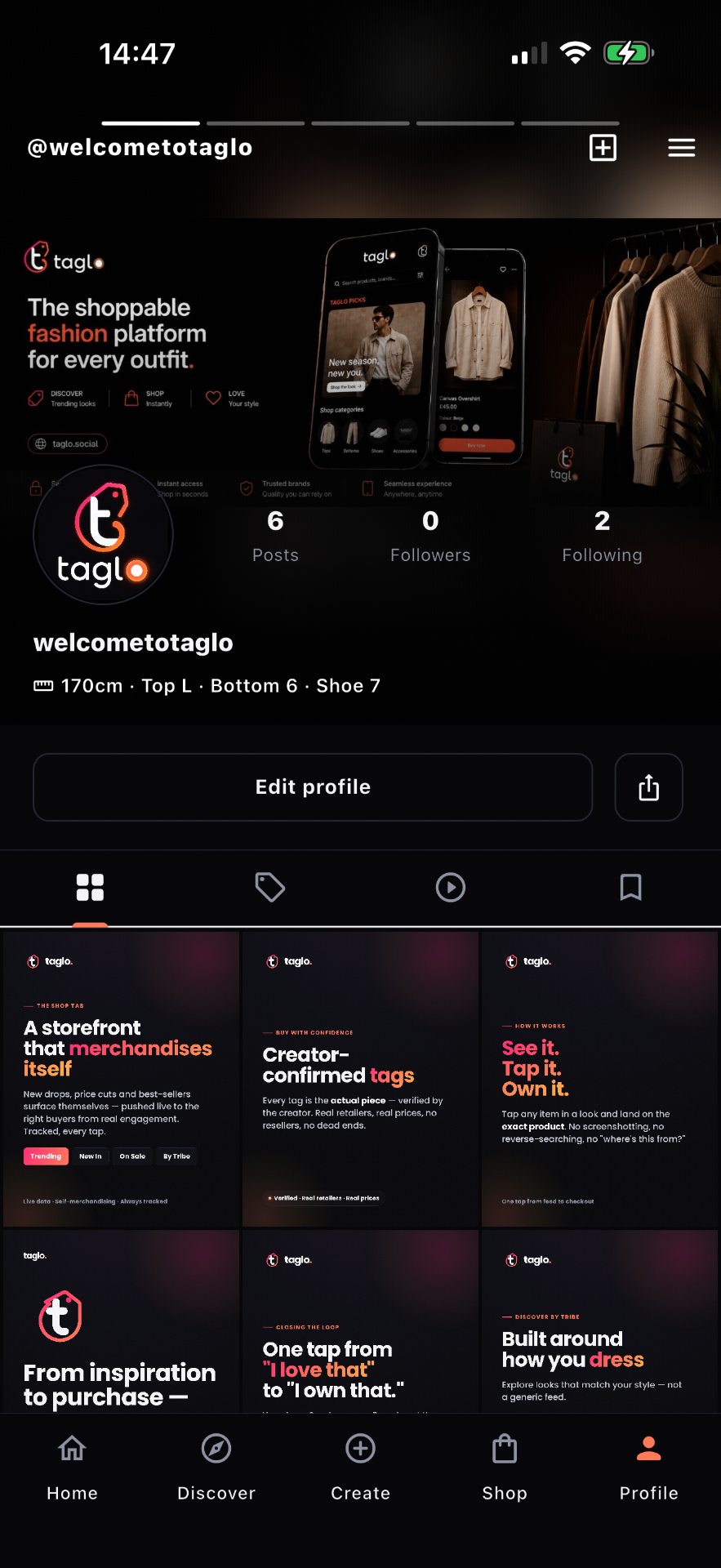 Taglo app — Creator profile